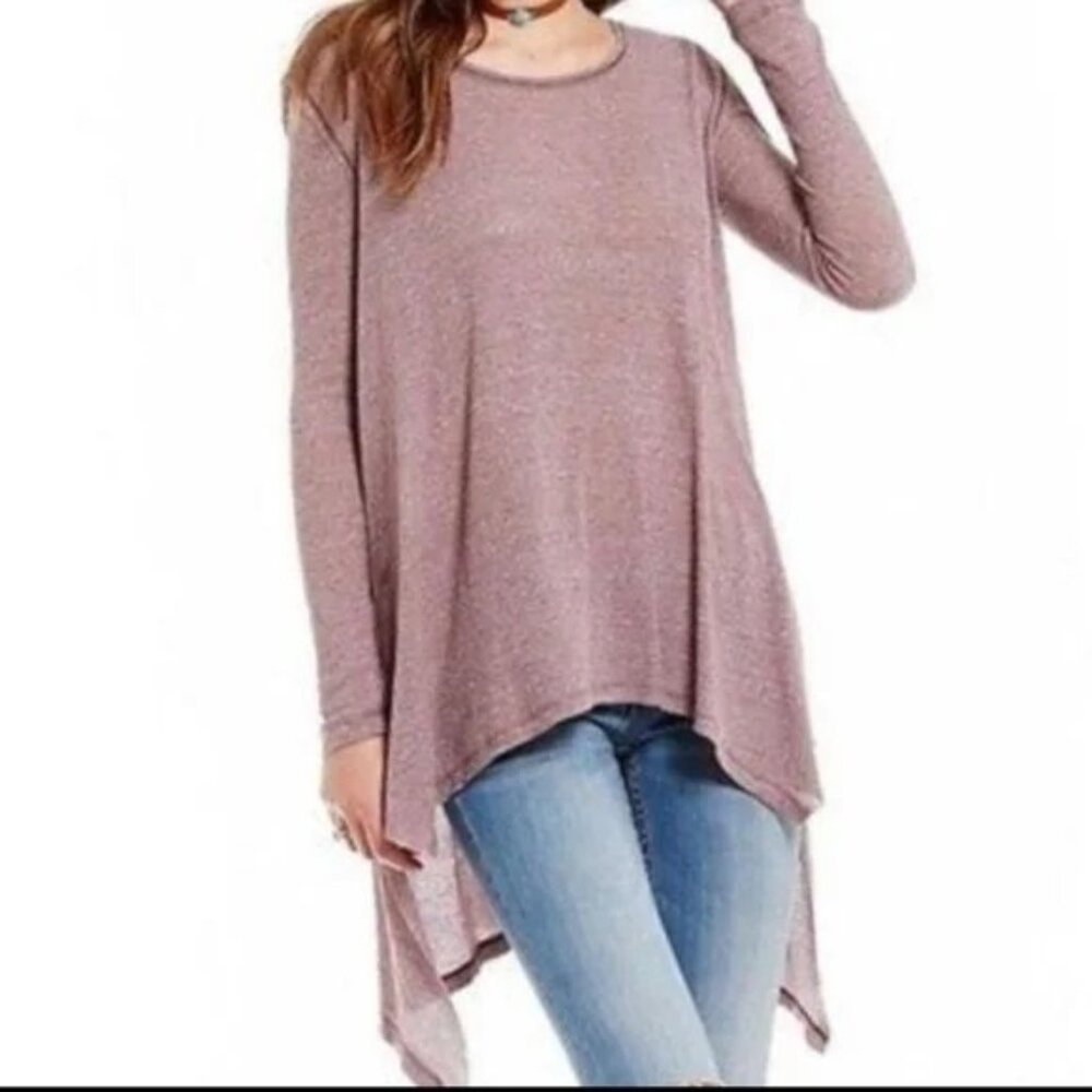 Free People We The Free Thermal Tunic Mauve Sharkbite Hem Long Sleeve Top XS o1